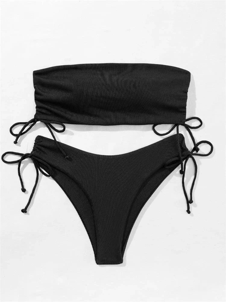 Stylish drawstring tube bikini in various vibrant colors for beach parties and summer fun