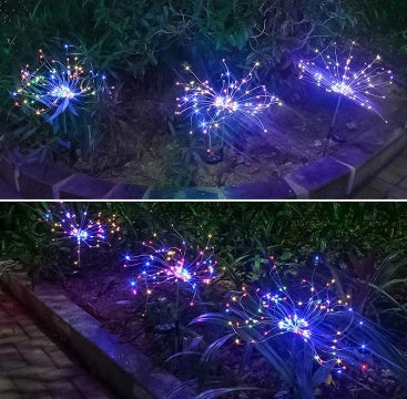 Radiant Solar-Powered Outdoor Fireworks Lights with dazzling LED display in various shapes and colours