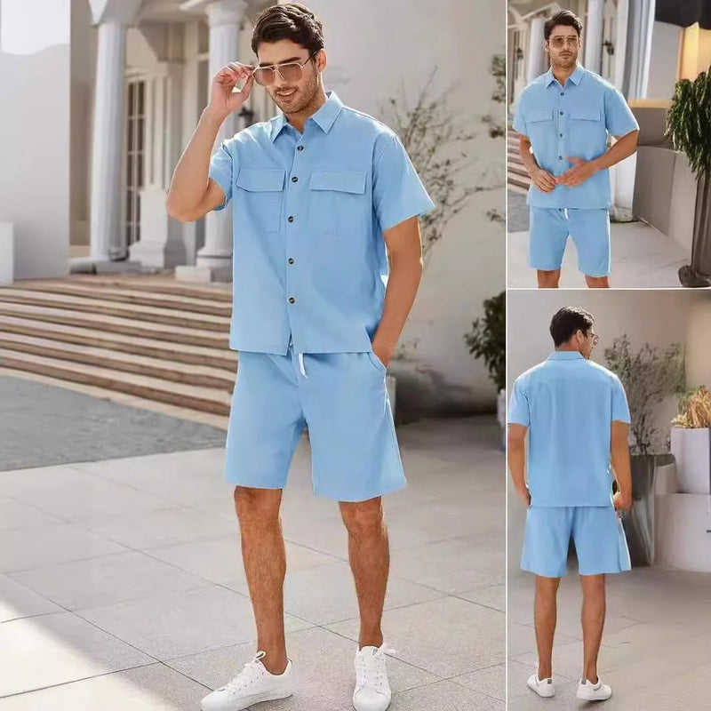 GiftHome UK Stylish Summer Suit: Short-Sleeved Shirt and Drawstring Shorts