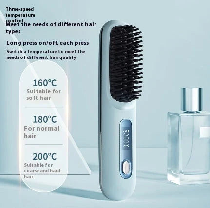 Cordless 2-in-1 Hair Straightener Brush with LCD Display, Offering Versatile Styling on the Go