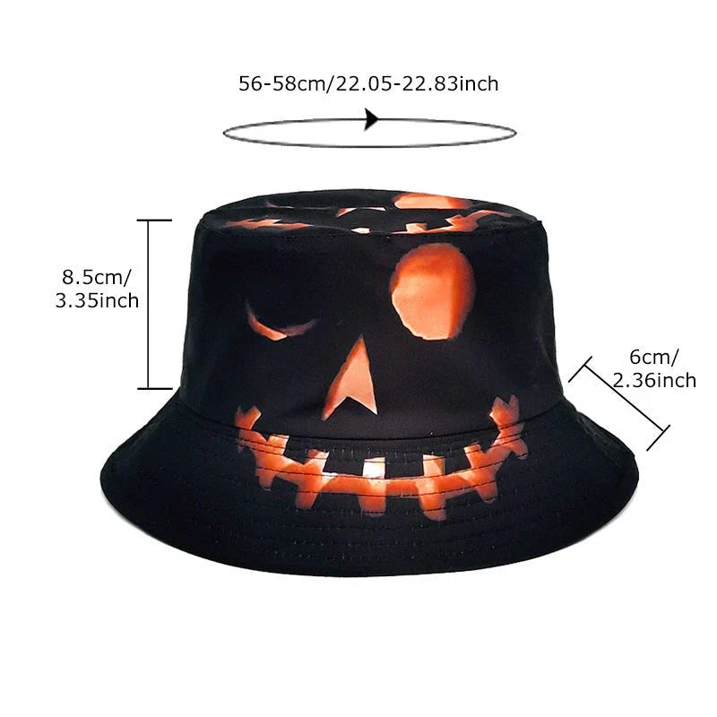 Fashionable Halloween pumpkin-themed sun hat with a flat top crown and breathable polyester construction