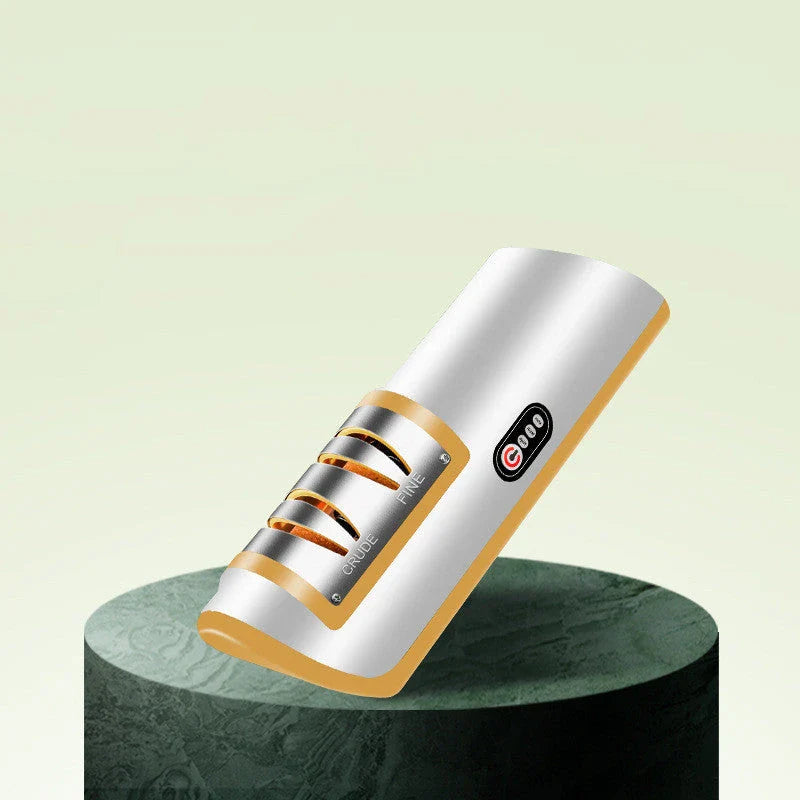 Premium electric knife sharpener with clear, soft-touch surface and precision grinding design for effortless blade sharpening
