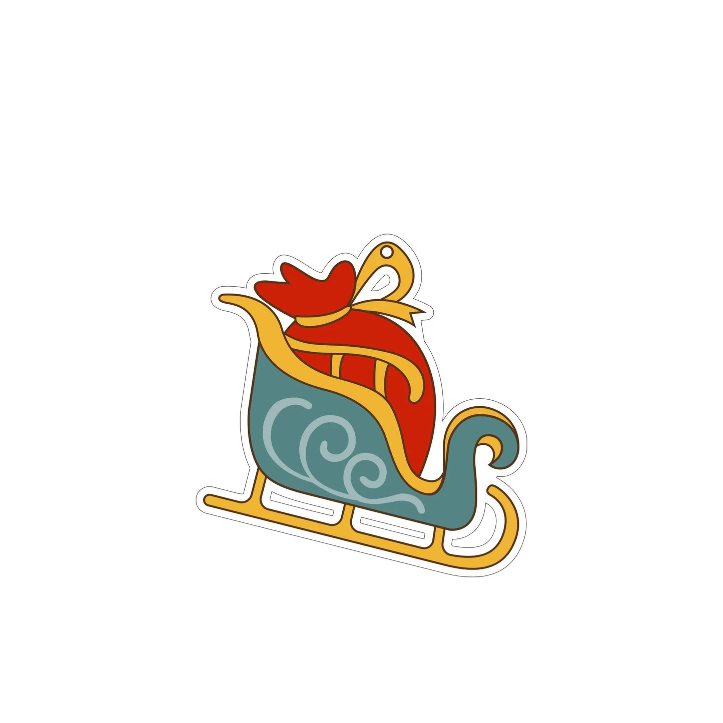 Festive car ornament hanging from rearview mirror with Christmas designs