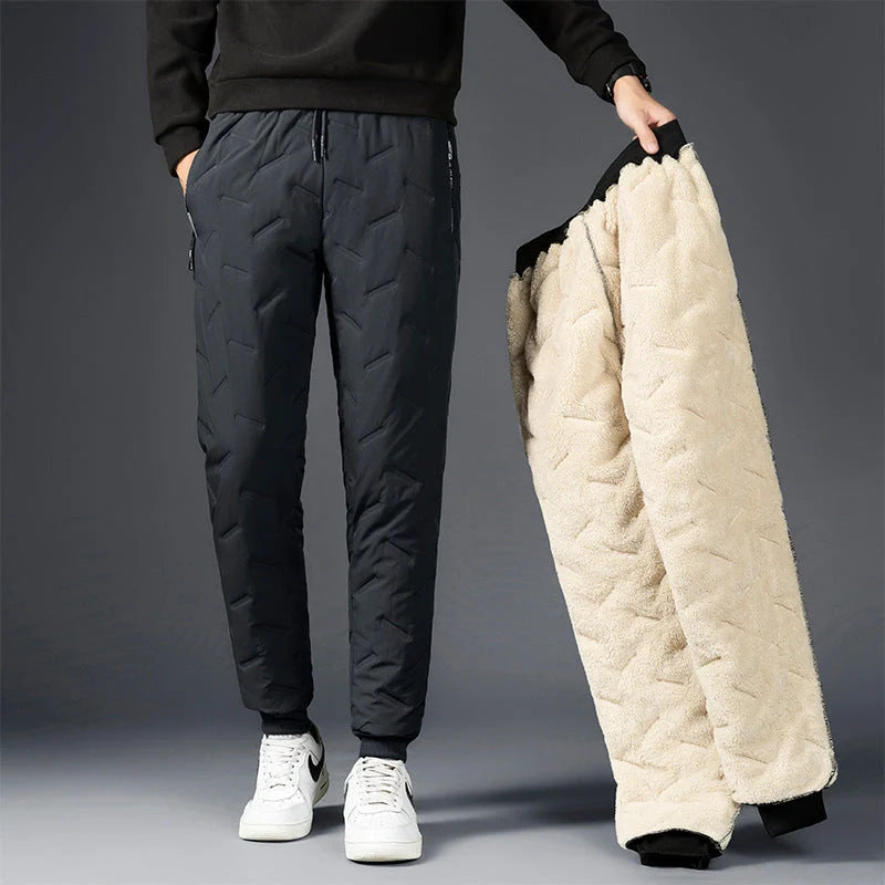Men's winter velvet fleece jogging pants with zip pocket