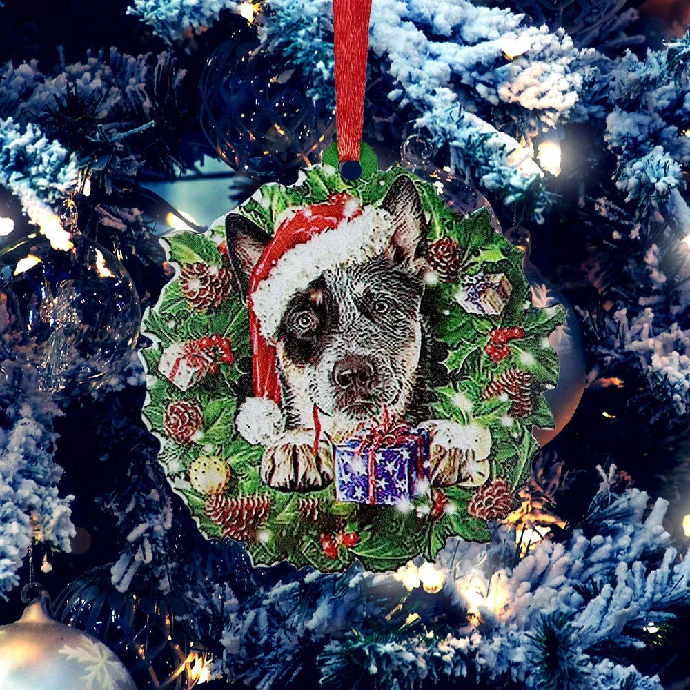 Personalised wooden Christmas ornament with geometric design and painted finish