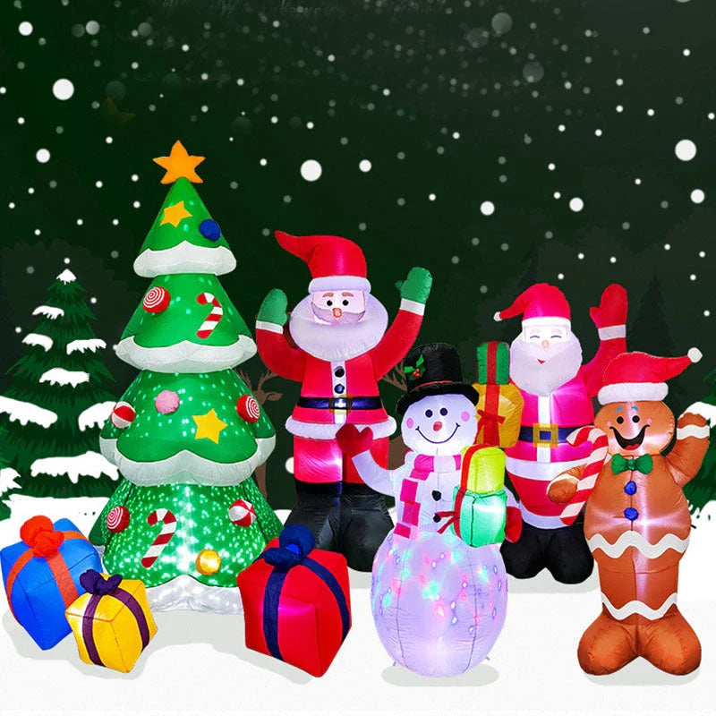 Festive LED Christmas Decor Set with Glowing Santa, Christmas Tree, and Snowman Inflatables