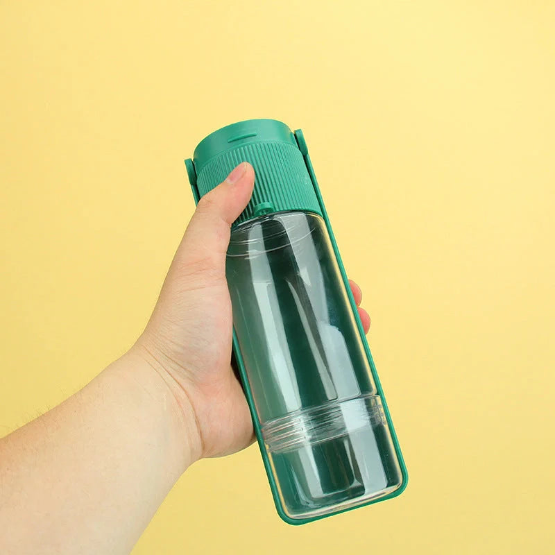 Portable pet water bottle in white and pink with 280ml capacity for outdoor travel