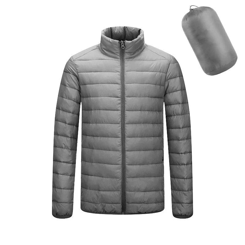 Men's insulated hooded jacket in various colors and styles with adjustable hood and zippered pockets