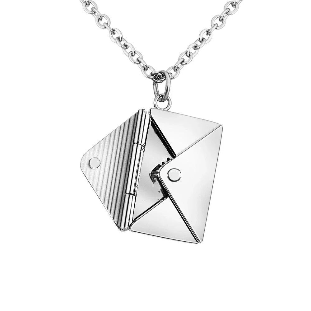 Elegant titanium steel envelope pendant necklace with adjustable chain, versatile for any occasion