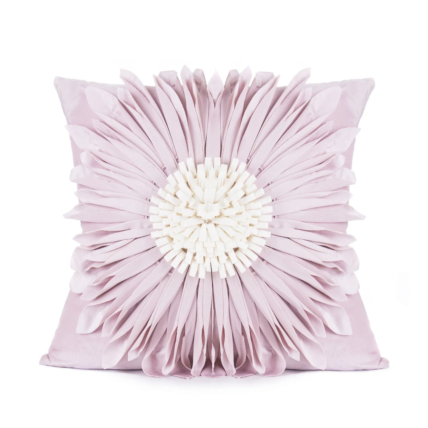 Decorative throw pillows in various colours featuring 3D chrysanthemum embroidery on a velvet surface