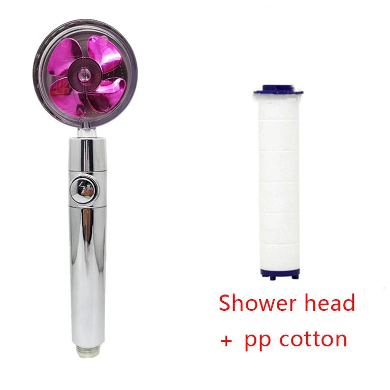360-degree rotating high-pressure shower head with built-in fan and adjustable water spray