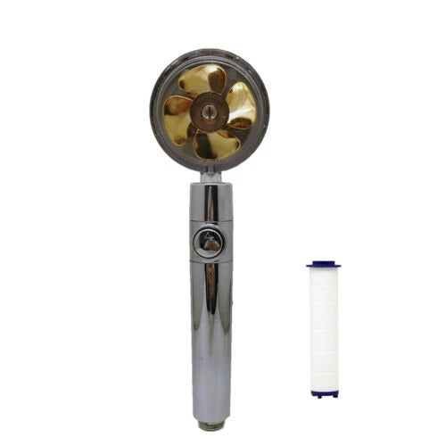Modern minimalist high-pressure shower head with on/off switch and water-saving technology