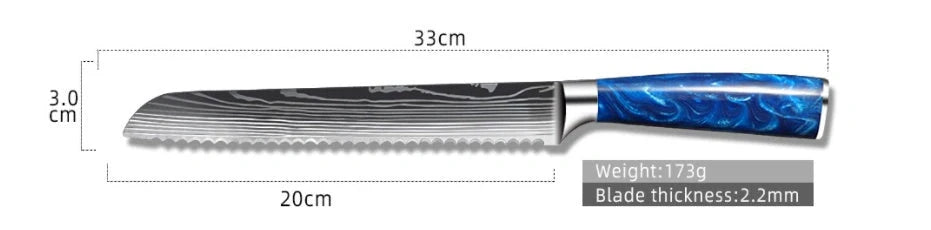 Premium 8-inch Chef Knife with elegant blue resin handle and stainless steel blade