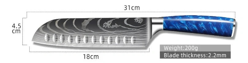 Premium 8-inch Chef Knife with elegant blue resin handle and stainless steel blade