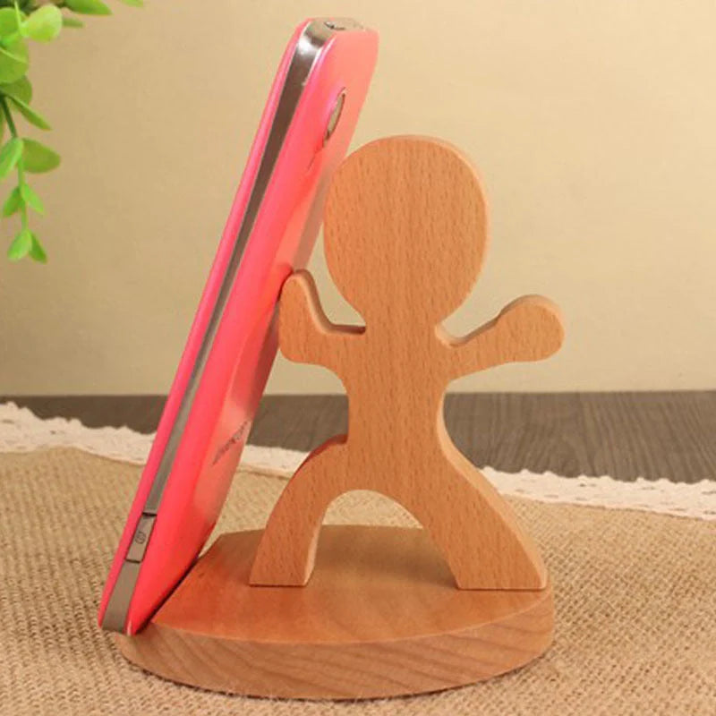 Custom beech wood lazy phone holder with personal lettering for desk organisation