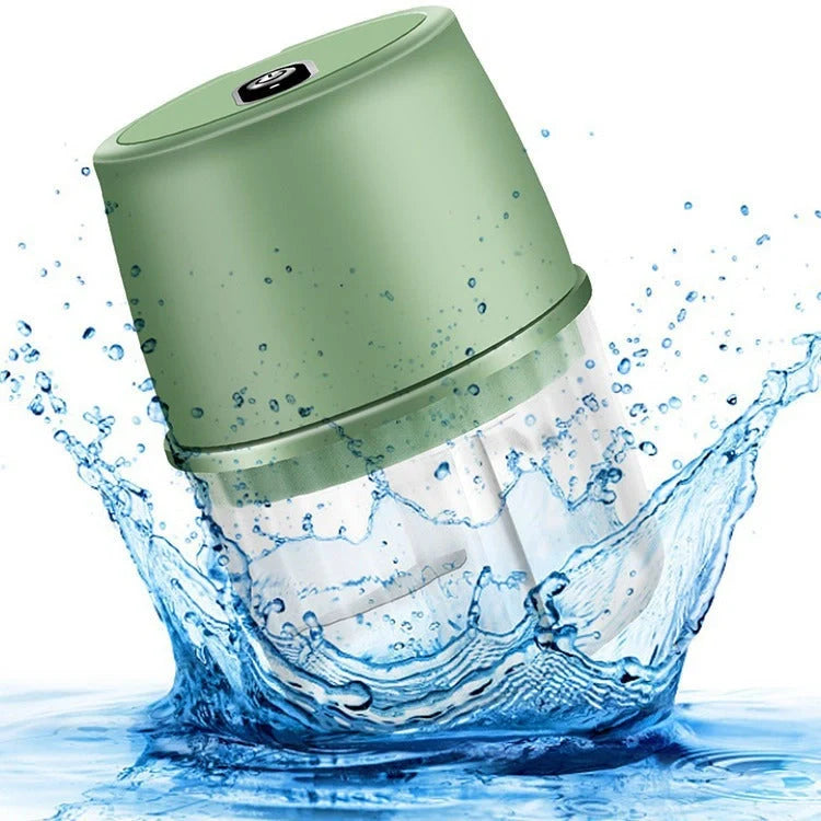 Compact, USB-rechargeable electric garlic chopper with stainless steel blades and detachable design for easy cleaning
