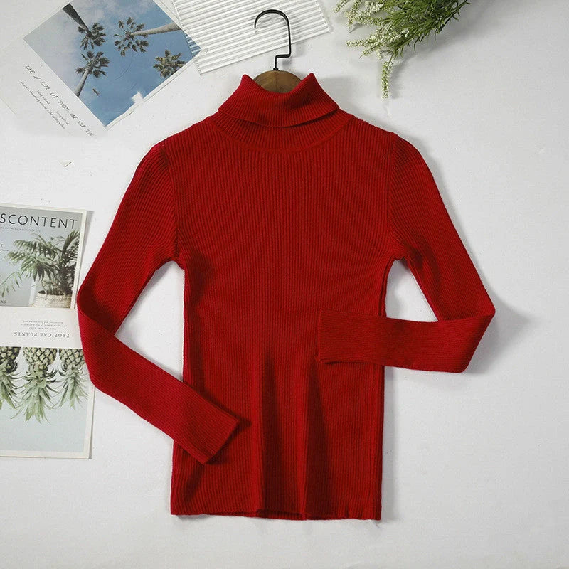 Solid Colour Pit Strip Knit Pullover Turtleneck Sweater in various colours