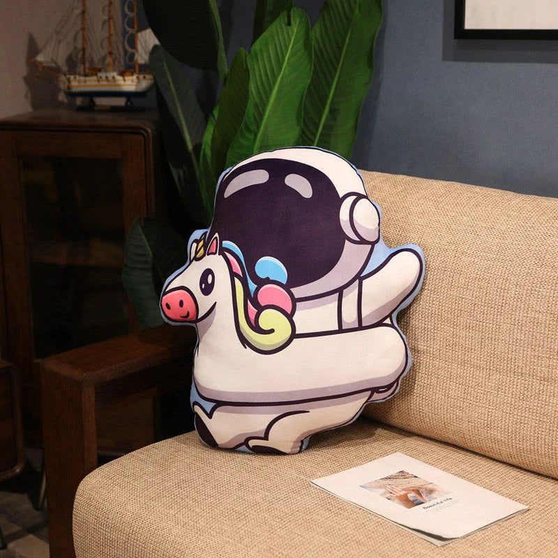 Soft, plush pillows in the shape of astronauts, rockets, and spacecraft to captivate young space enthusiasts