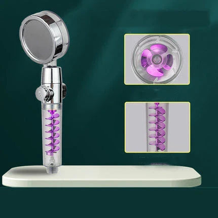 Powerful shower head with advanced hydrating features, including bubble, rain, and one-click water stop functions, in sleek and modern design