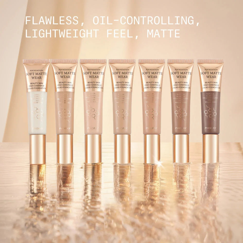 PHOFAY Full Coverage Foundation in various shades, 30ml oil-controlling formula