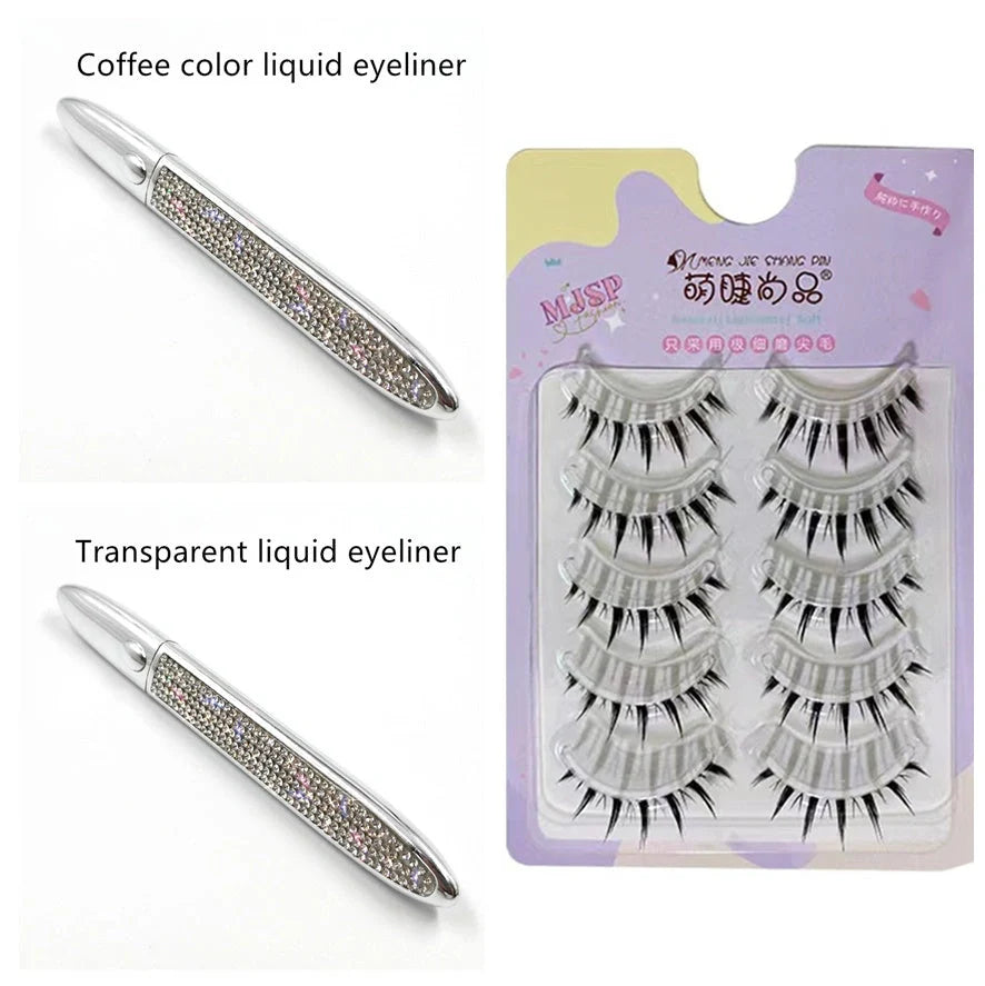 Premium self-adhesive eyeliner and false lash set in various shades
