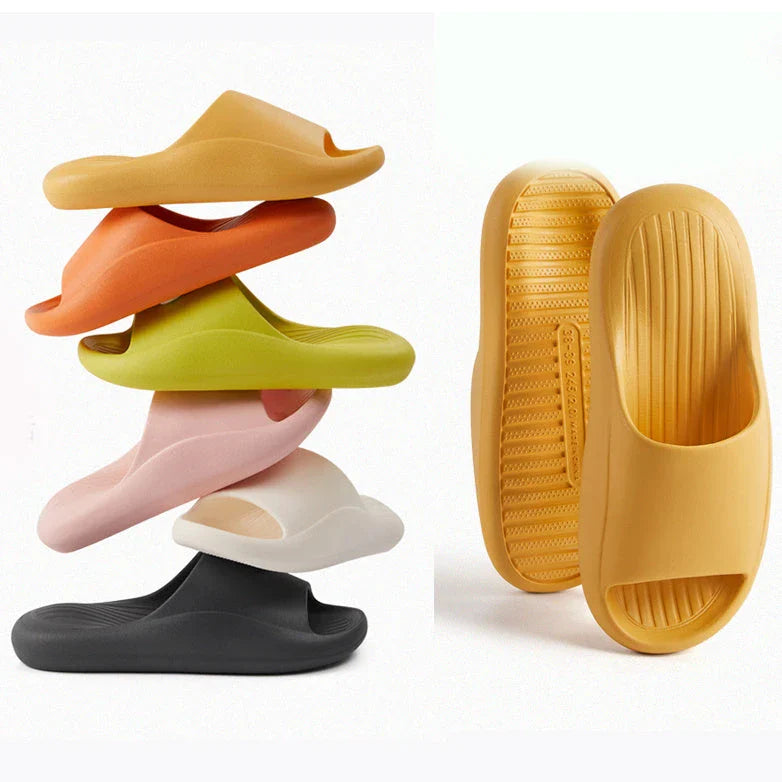 Comfortable slip-on slippers with anti-skid soles in a variety of vibrant colors