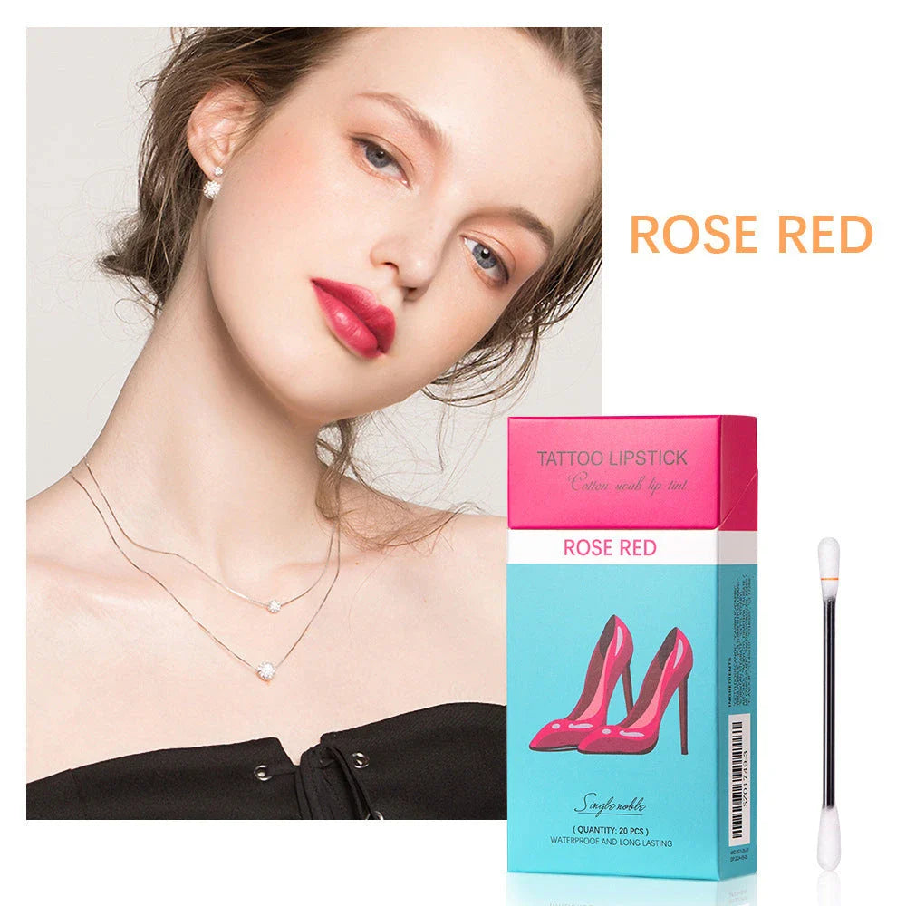 20-piece set of portable lipsticks in various colors, including reds, pinks, and nudes, packaged in a sleek cigarette-style box