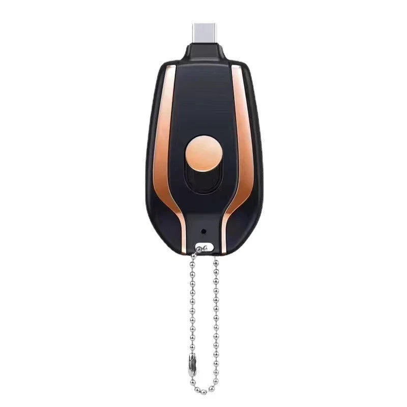 A compact, 1500mAh portable power bank with a keychain design, featuring a waterproof and durable construction for on-the-go charging of smartphones, tablets, and other USB-powered devices.