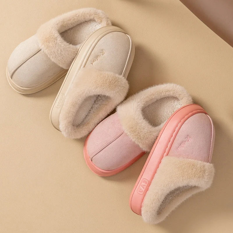 Cosy, fluffy cotton slippers in a variety of colours, featuring non-slip soles for indoor and outdoor wear