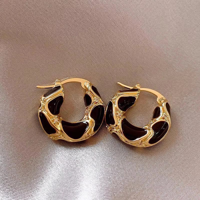 Stylish gold-plated enamel hoop earrings in various trendy colours for UK women