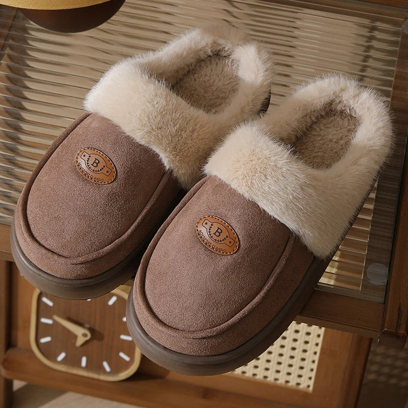 Cozy suede slippers with plush lining and non-slip sole for men's indoor comfort