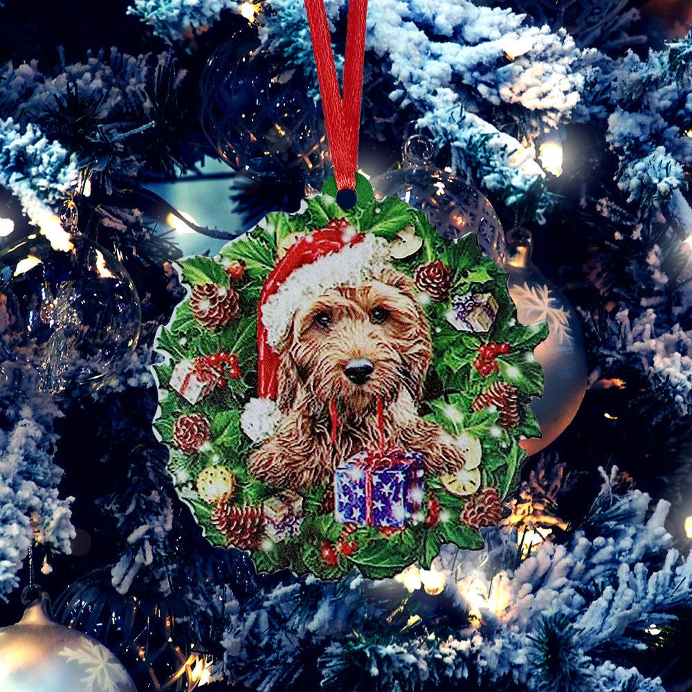 Personalised wooden Christmas ornament with geometric design and painted finish