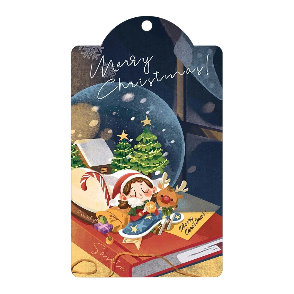 Festive car ornament hanging from rearview mirror with Christmas designs
