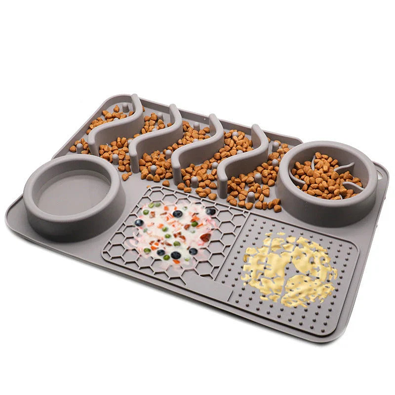 Multifunctional slow feeder silicone licking mat for dogs, available in various colors and sizes to promote healthier eating habits and dental care.