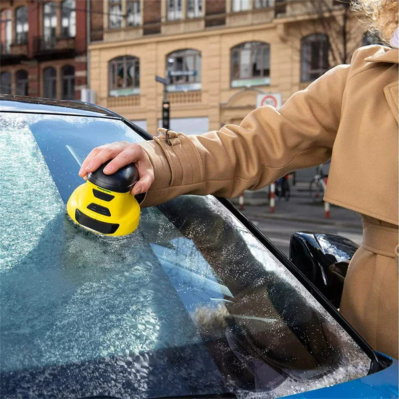 Cordless electric snow scraper with durable ABS construction and specialized plastic scraper head for effortless ice removal from car windshields and windows