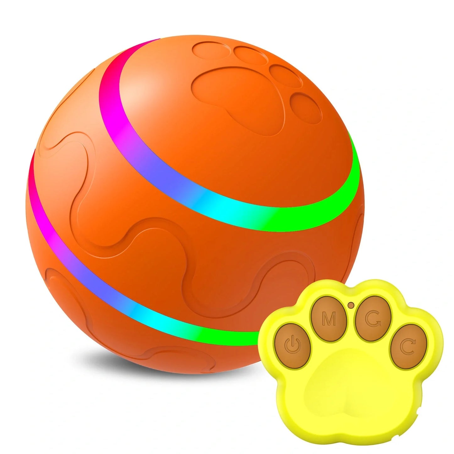 Automatic rotating cat toy in orange, yellow, and pink with USB charging