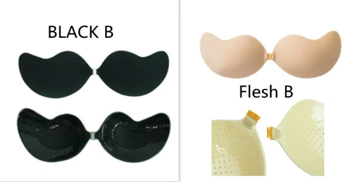 Lala Goddess Mango Cup deep V invisible bra in black and flesh colors