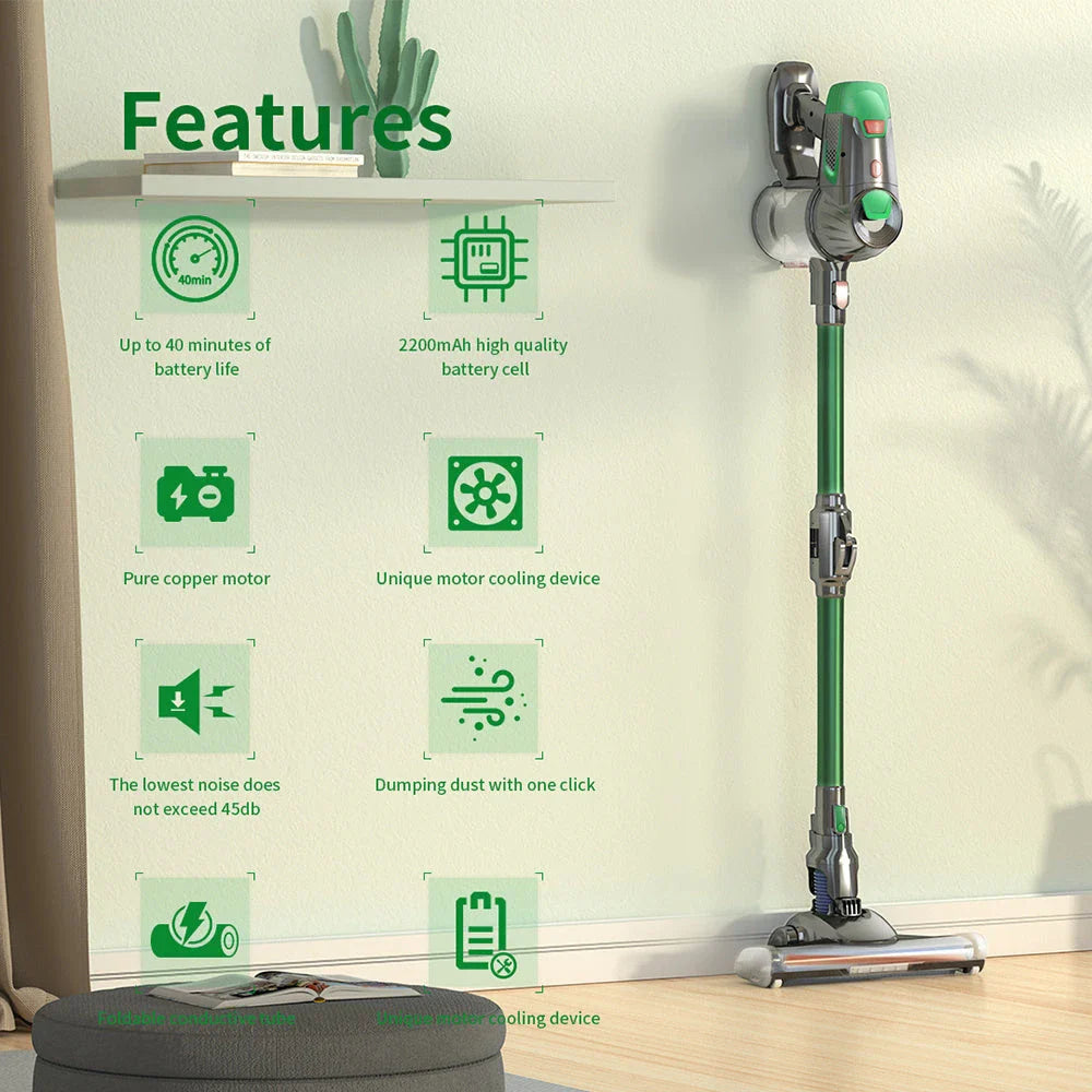 Cordless vacuum cleaner with powerful suction, foldable design, and versatile cleaning capabilities for home and car use