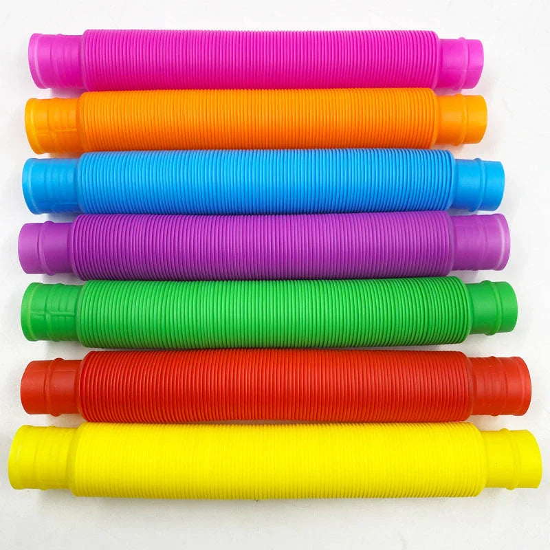 Colorful, flexible sensory tube toy for children's creative play, motor skill development, and tactile stimulation