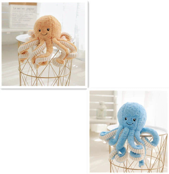 Plush octopus toy with big, bright eyes and a charming, smiling expression