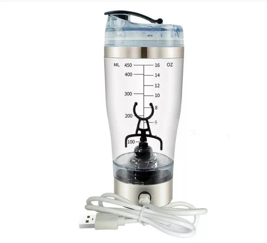 Cordless USB powered protein shake mixer cup with sleek white design and large 600ml capacity
