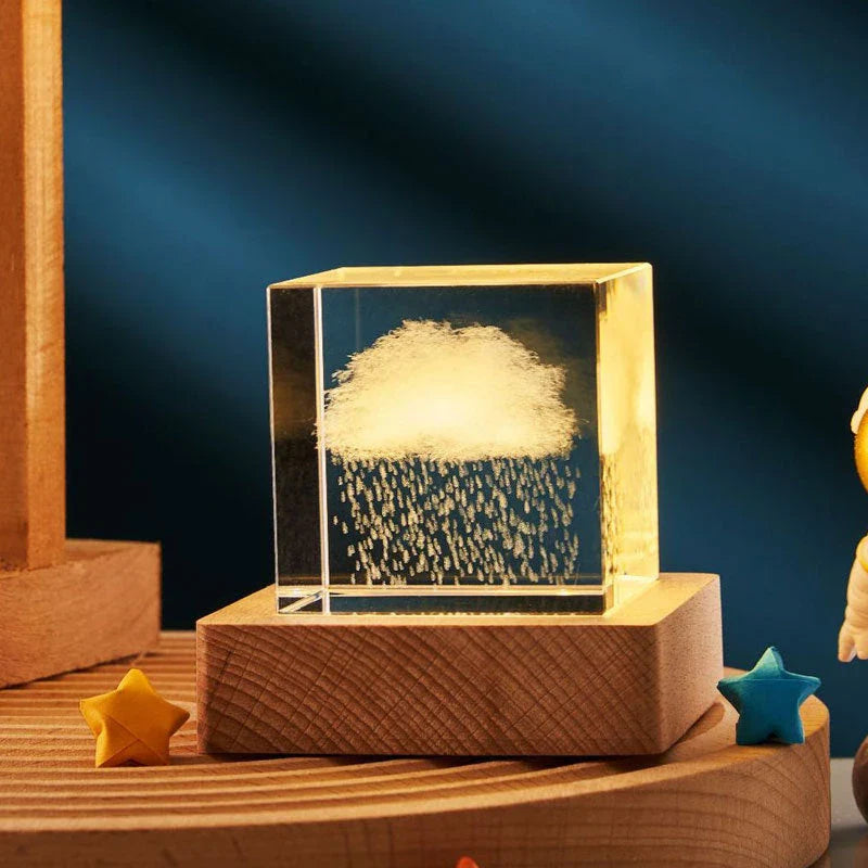 Mesmerizing 3D crystal cube lamp with warm lighting settings, creating a soothing ambiance for home and office decor
