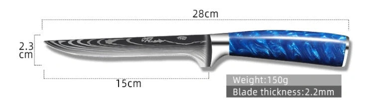 Premium 8-inch Chef Knife with elegant blue resin handle and stainless steel blade
