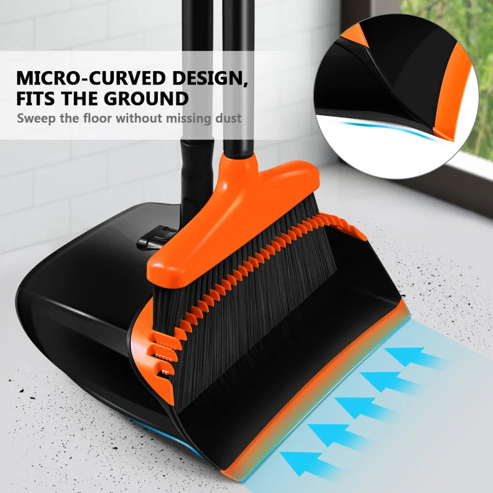 HOMEMAXS black and orange broom and dustpan set for effortless household cleaning