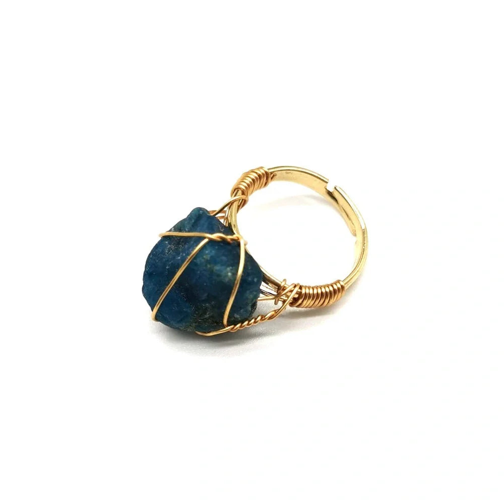 Handcrafted agate stone ring featuring an array of natural gemstones in various colours, with an adjustable design for a customized fit.