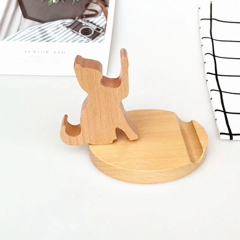 Custom beech wood lazy phone holder with personal lettering for desk organisation