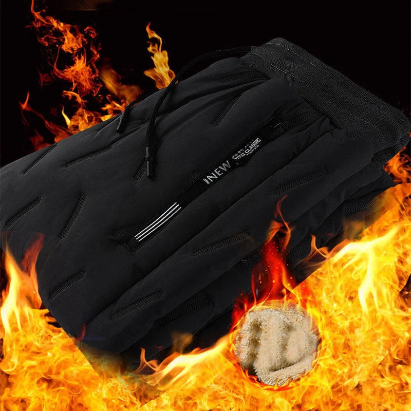 Men's winter velvet fleece jogging pants with zip pocket