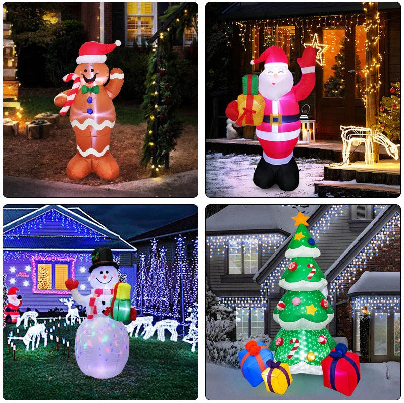 Festive LED Christmas Decor Set with Glowing Santa, Christmas Tree, and Snowman Inflatables