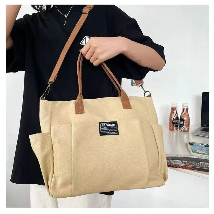 Stylish Spacious Canvas Shoulder Bag for daily commute in khaki, black, beige, and black corduroy style