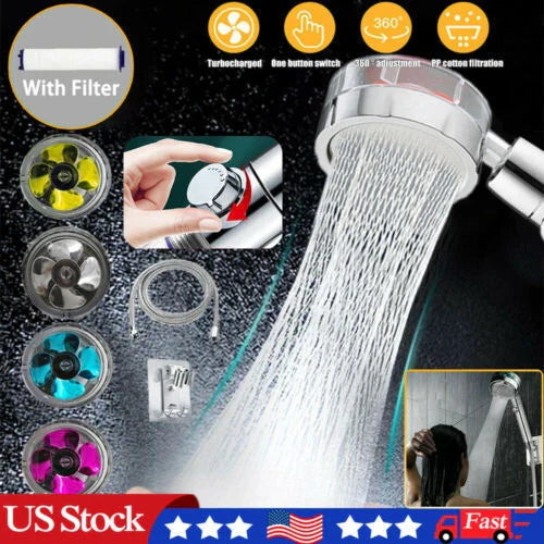 Modern minimalist high-pressure shower head with on/off switch and water-saving technology